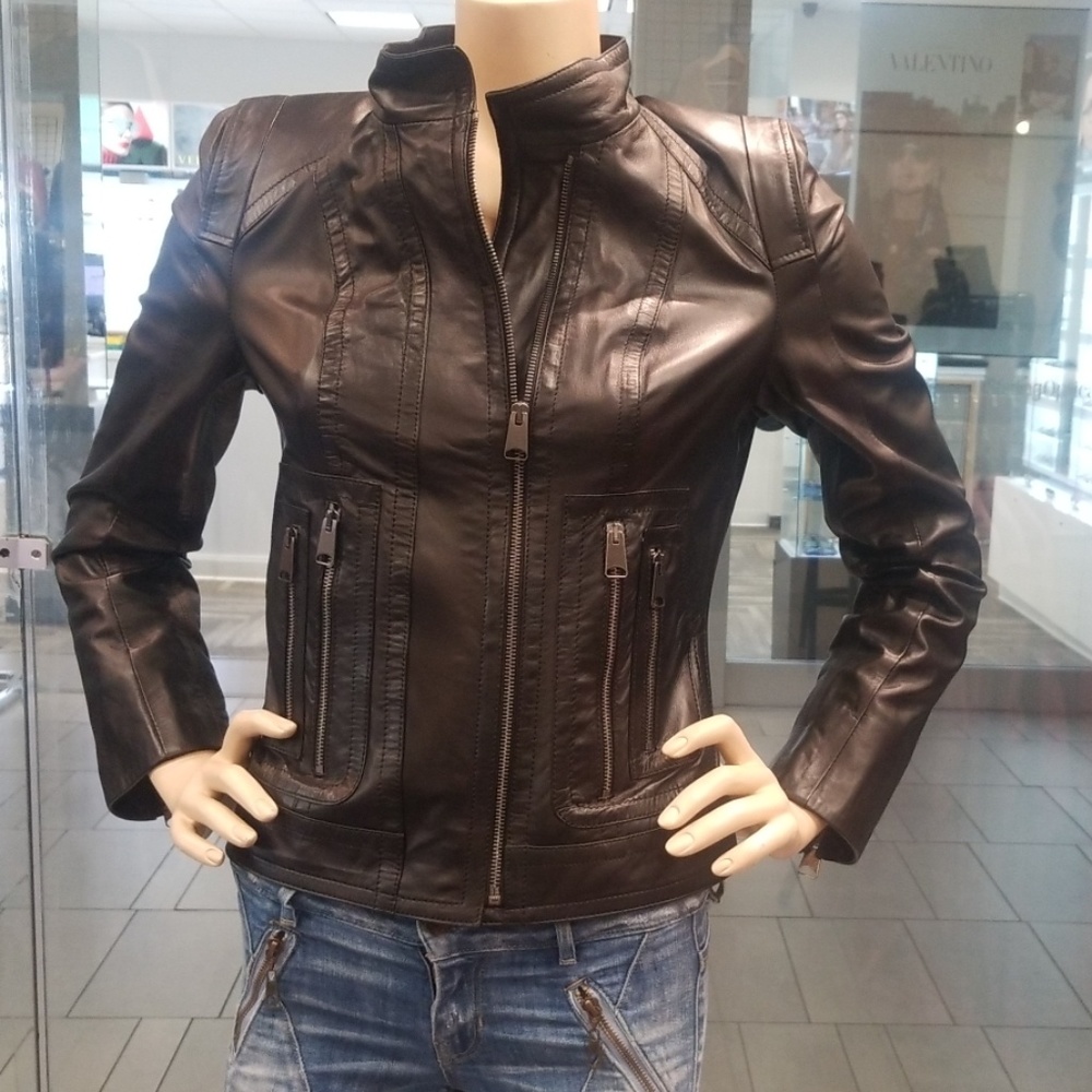 Ladies lambskin moto jacket